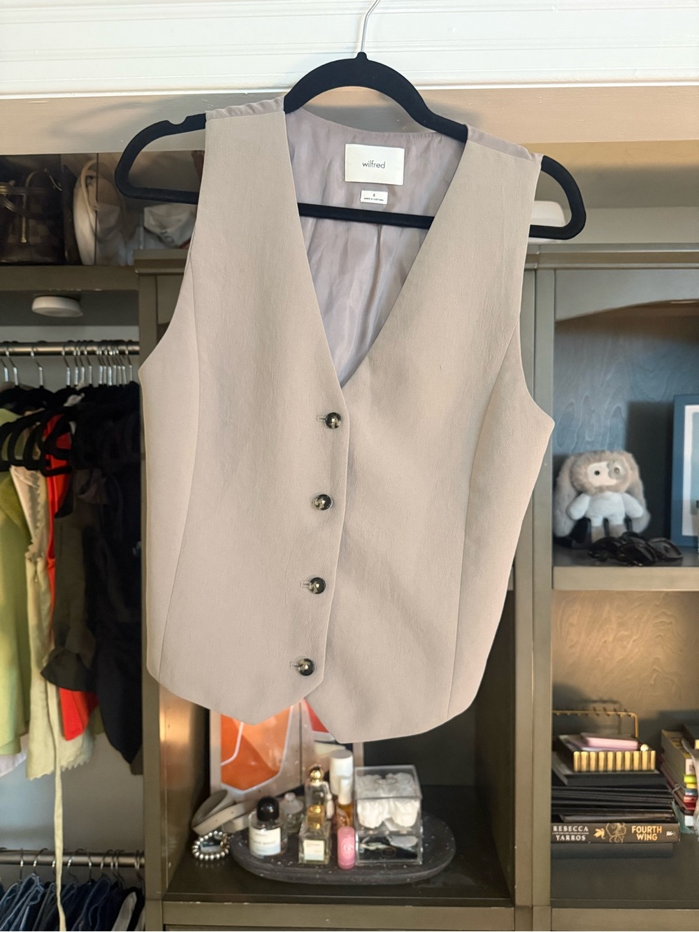 Wilfred Sleeveless Button Vest in Taupe